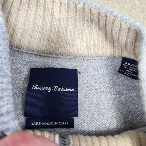 Tommy Bahama Sweater Men 3XL Merino Wool Blend 1/4 Zip Blue Knit - Picture 6 of 9
